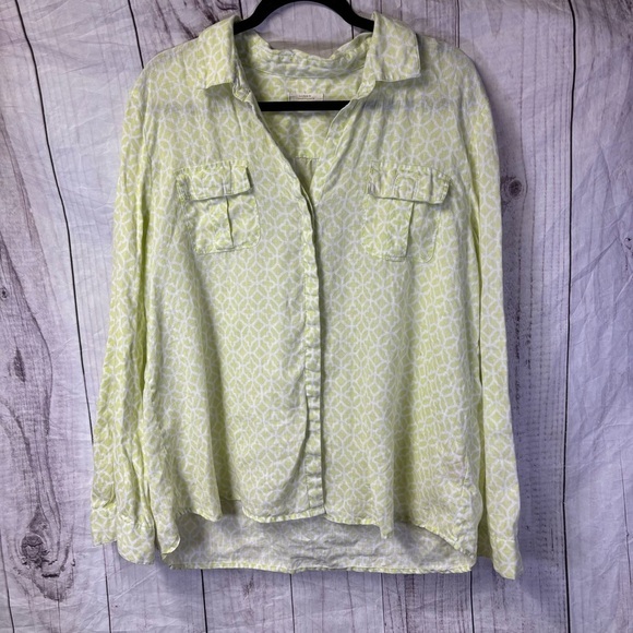 Charter Club Luxury Linen Patterned Long Sleeve Button Up Blouse XL - Picture 1 of 7